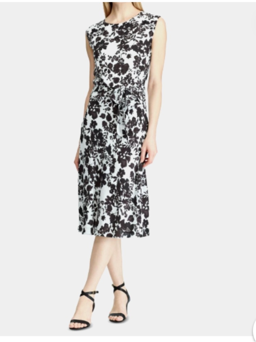 Ralph Lauren Black and White Floral Lined Midi Dress size 8